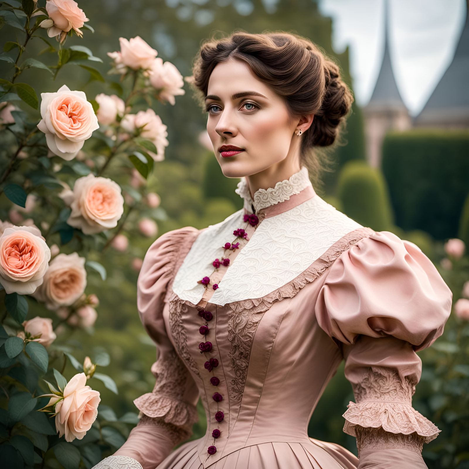 Victorian Woman in Rose Garden Portrait