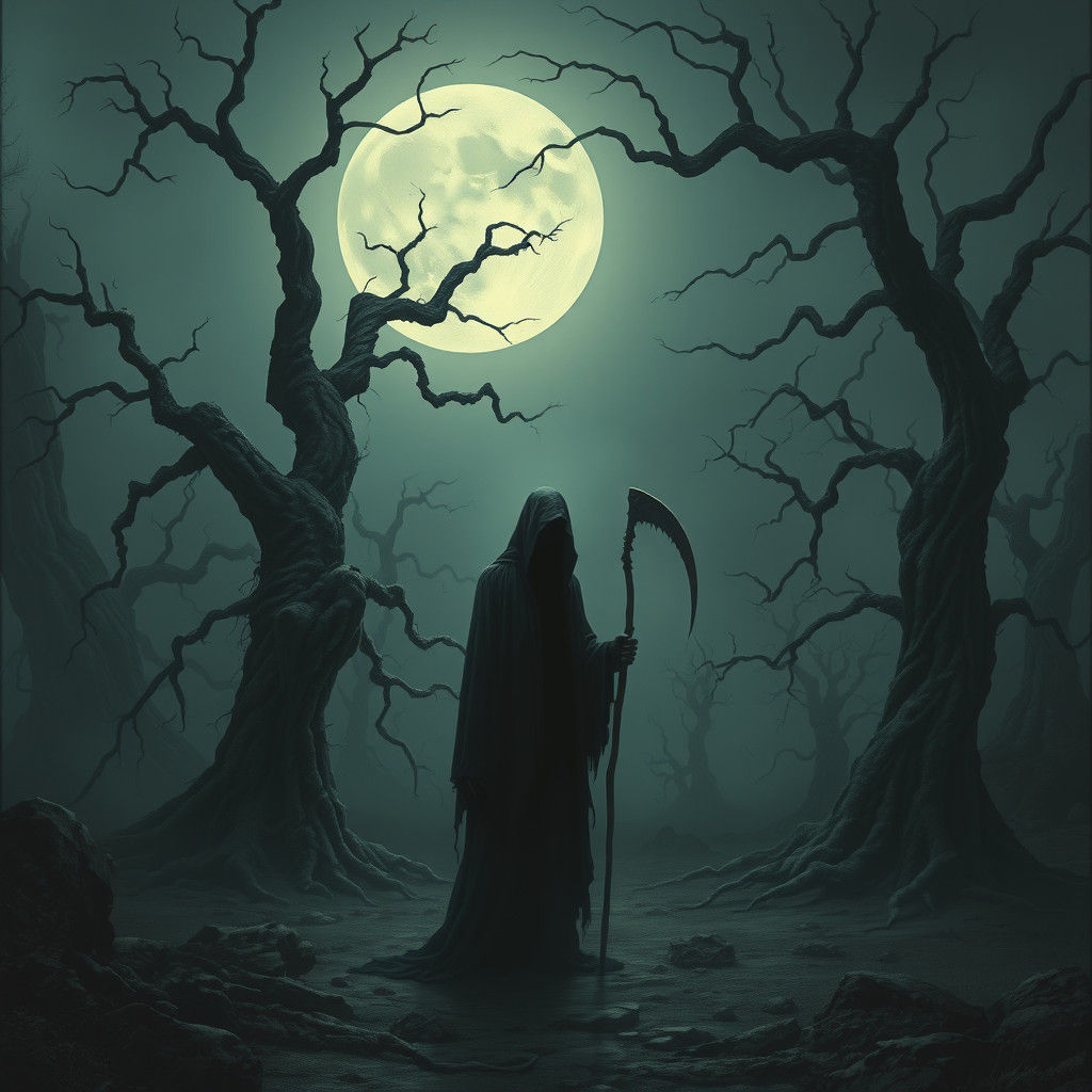 Hooded Figure in Desolate Landscape, Beksiński-Giger Style