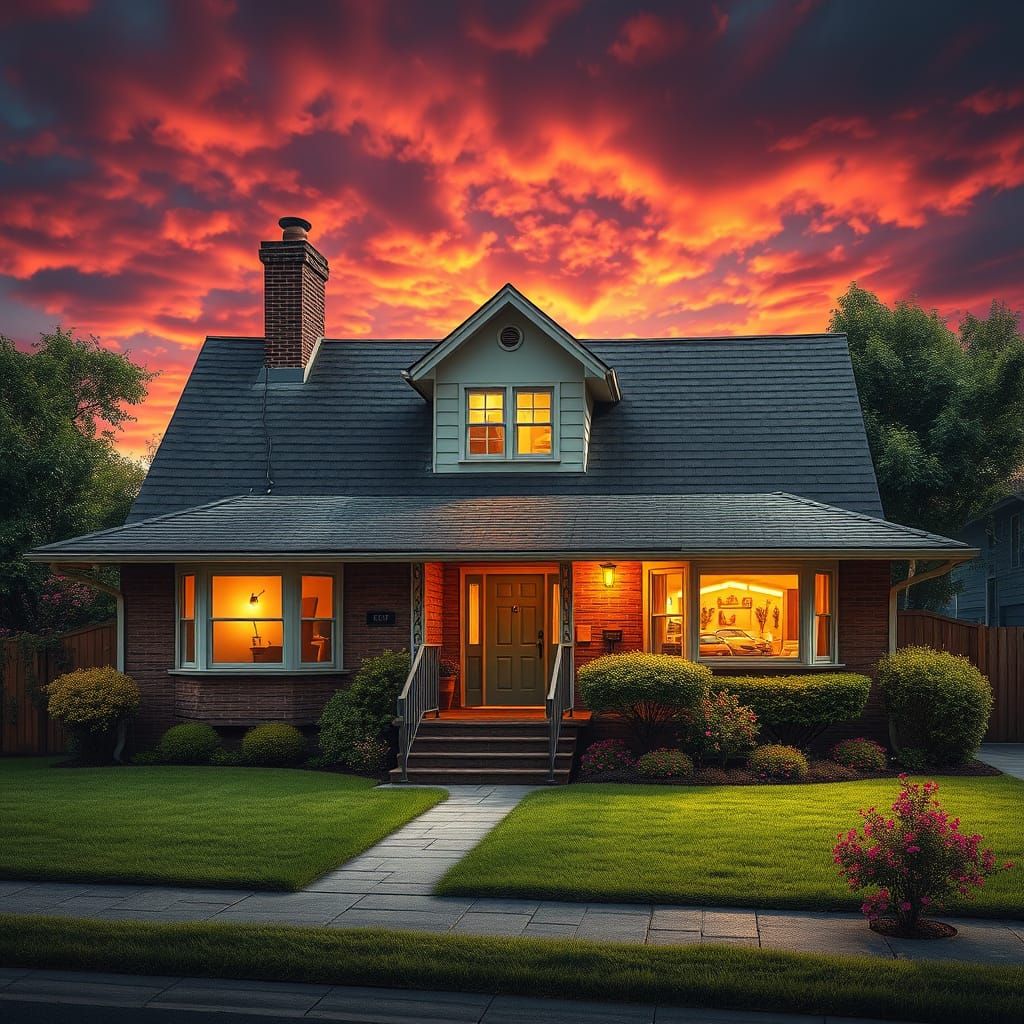 Hyperrealistic 1950s Suburban House Exterior