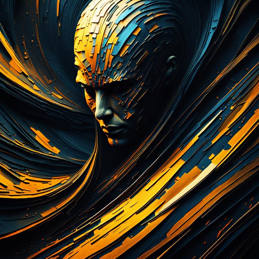 Mysterious Figure in a Vast, Dark Space, in an Abstract Expr...