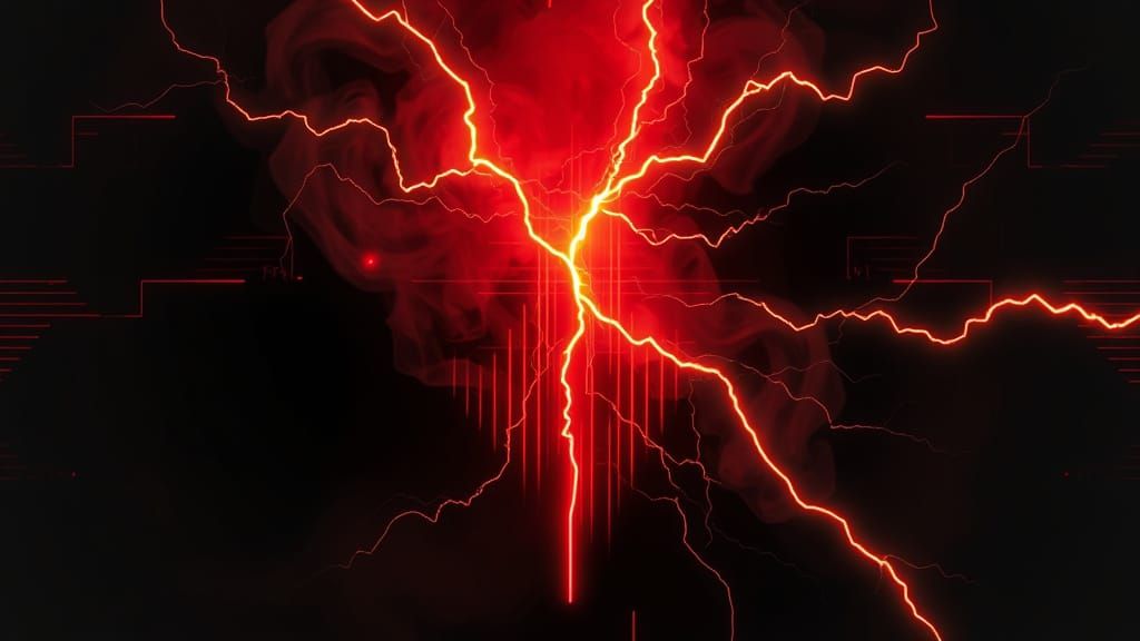 Severe Digital Glitch Art in Red, Gold and White