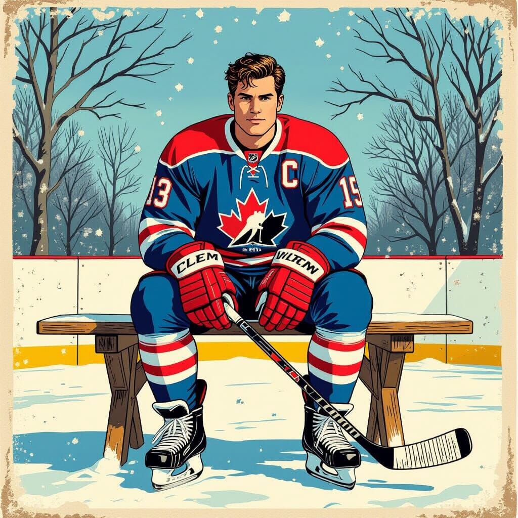 Vintage Hockey Card in Comic Book Style