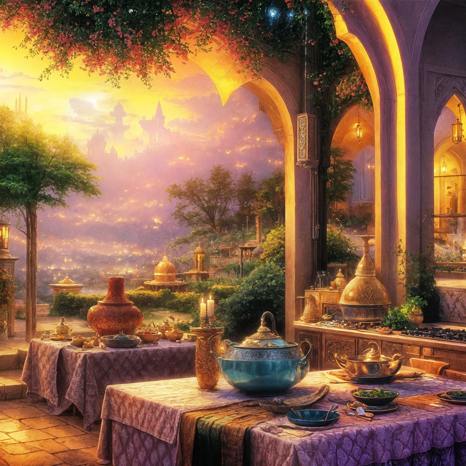 Ethereal Arabian Kitchen in Hyperdetailed Fantasy Style