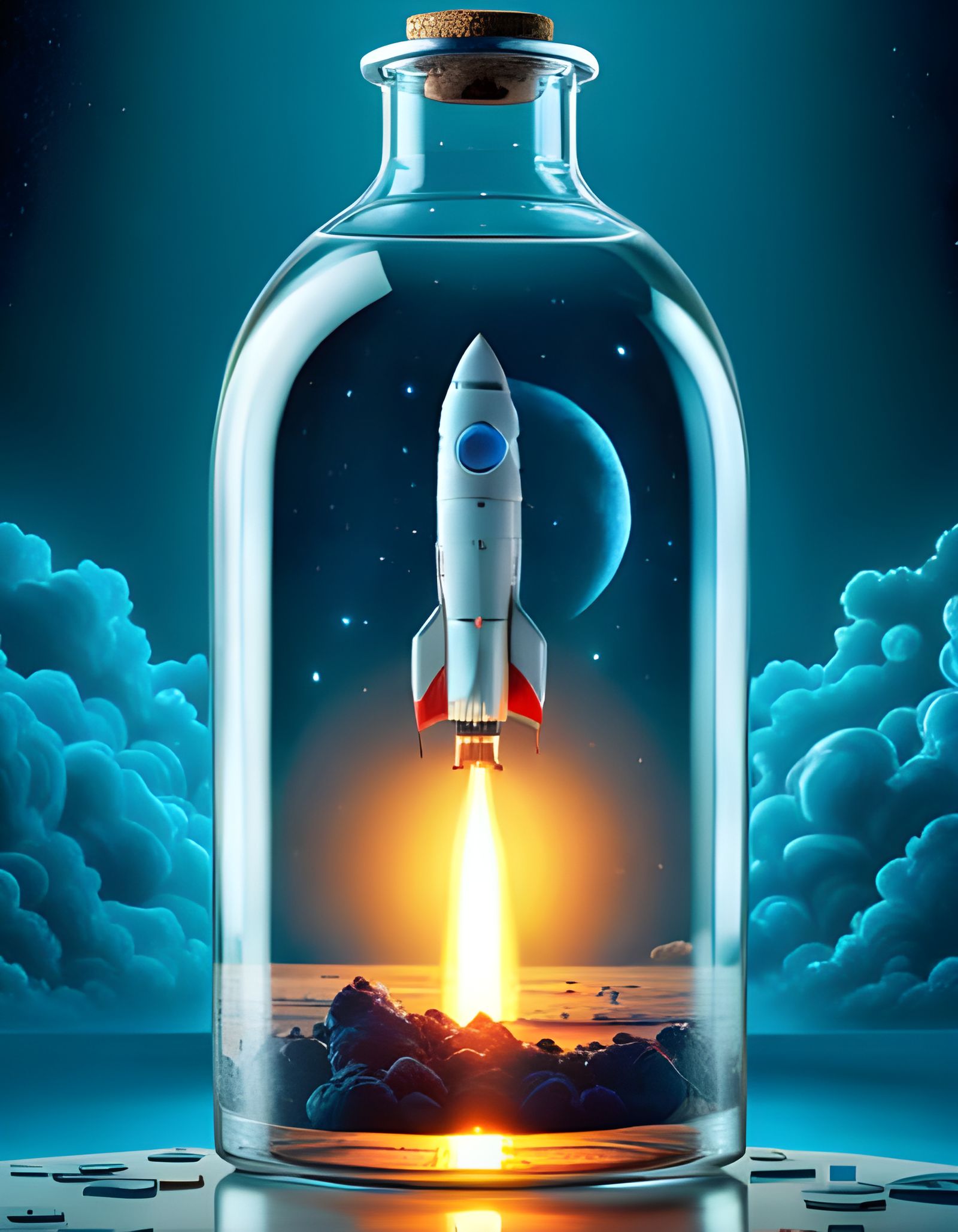 Rocketship in a Bottle: Hyperrealistic Outer Space Art