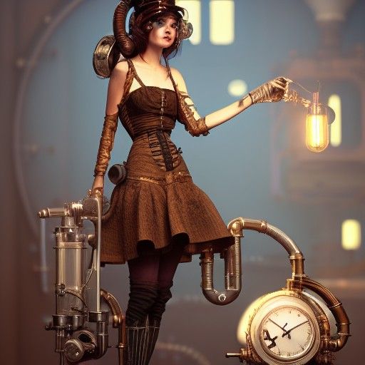 Steampunk Girl in Clockwork Style, Cel-Shaded CGI