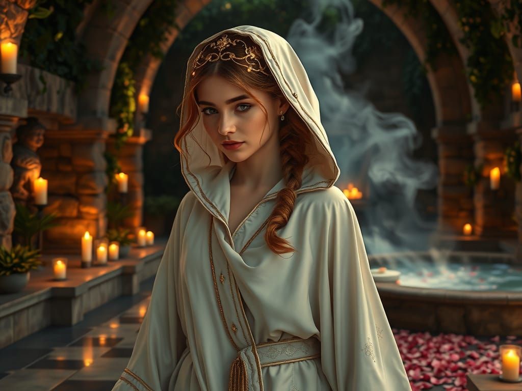 Mystical Medieval Goddess Strolls Through Enchanted Spa