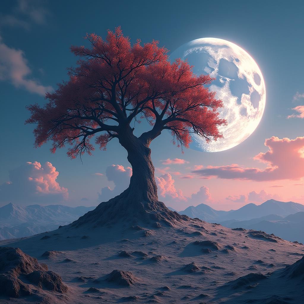 Apple Tree on the Moon in Fantasy Style