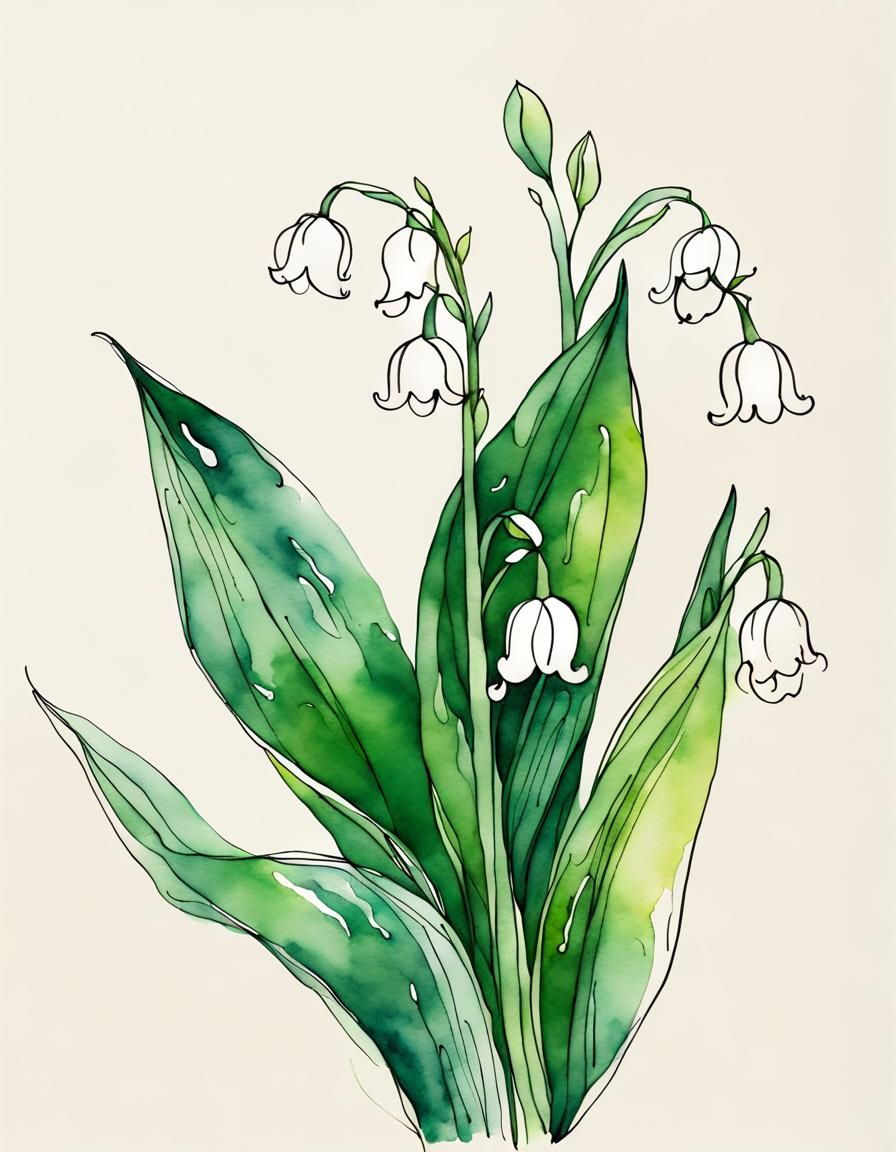 Minimalist Lily of the Valley Watercolor Art