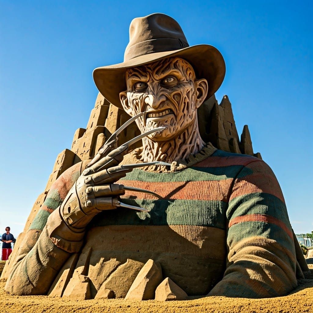 Eerie Freddy Krueger Sandcastle Sculpture in 3D