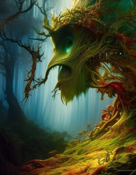 Treebeard in a spooky forest