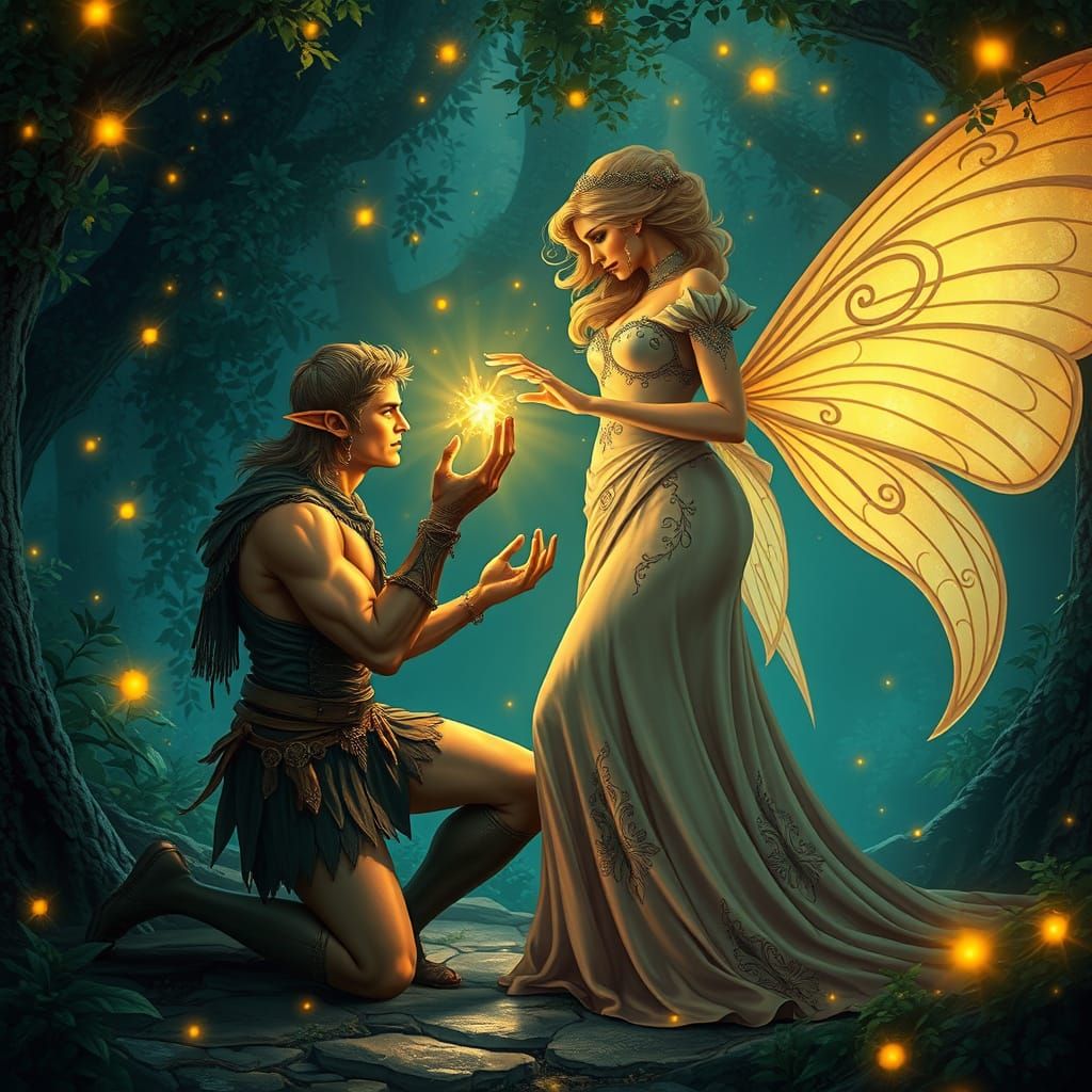 Elf Warrior Offering Starlight to Fairy Queen