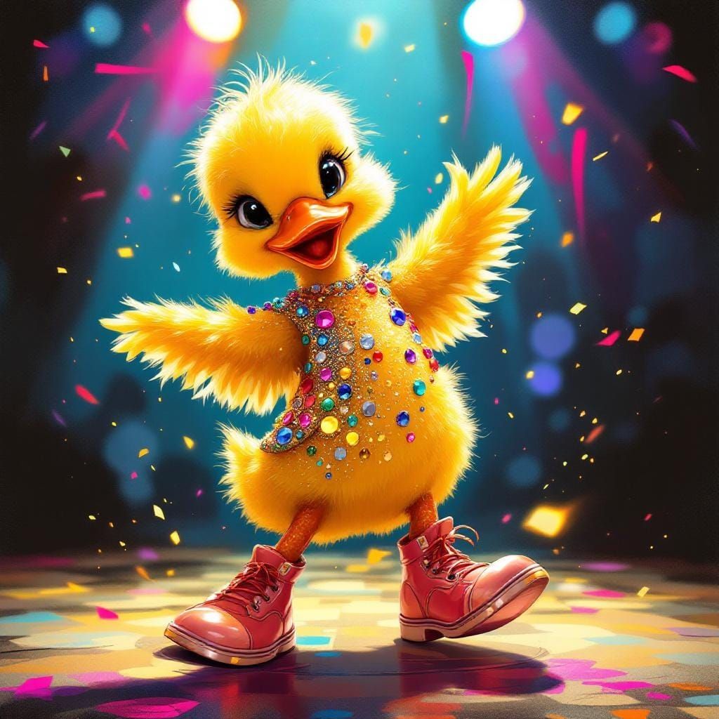 Dancing Duckling in Sparkling Jumpsuit, Disco Lights