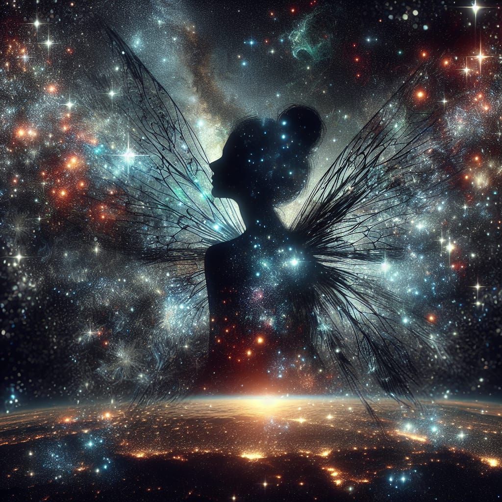 Ethereal Fairy Silhouette in a Vibrant Galaxy