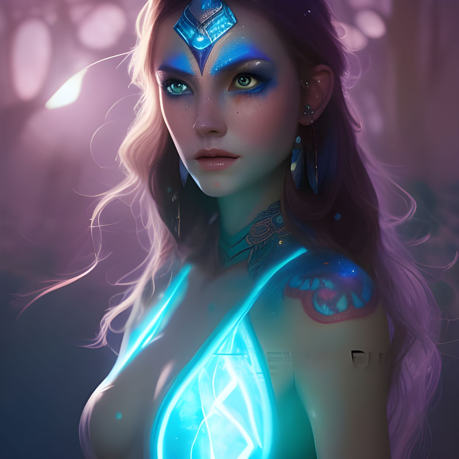 Ethereal Water Elf Portrait in Moonlit Landscape
