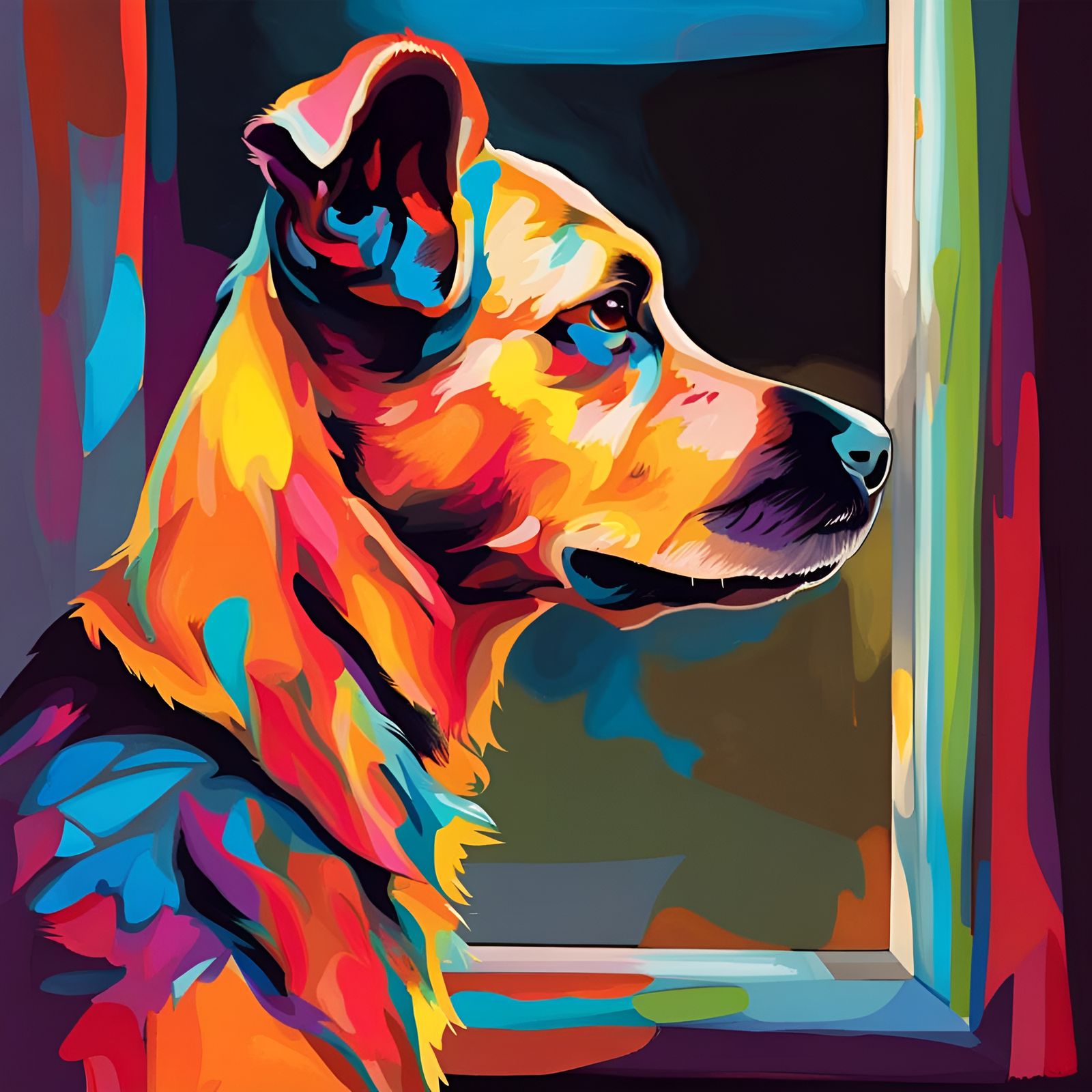 Dog Profile in Abstract Vivid Colors