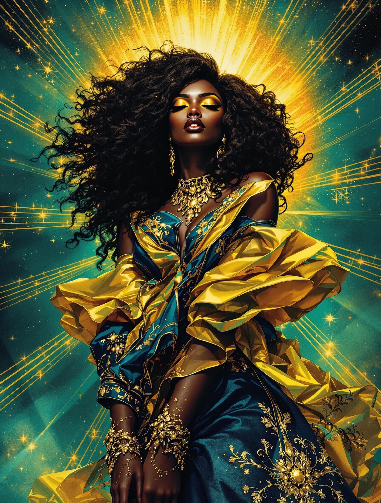 Sultry Goddess of Luminous Opulence in Vibrant Digital Art