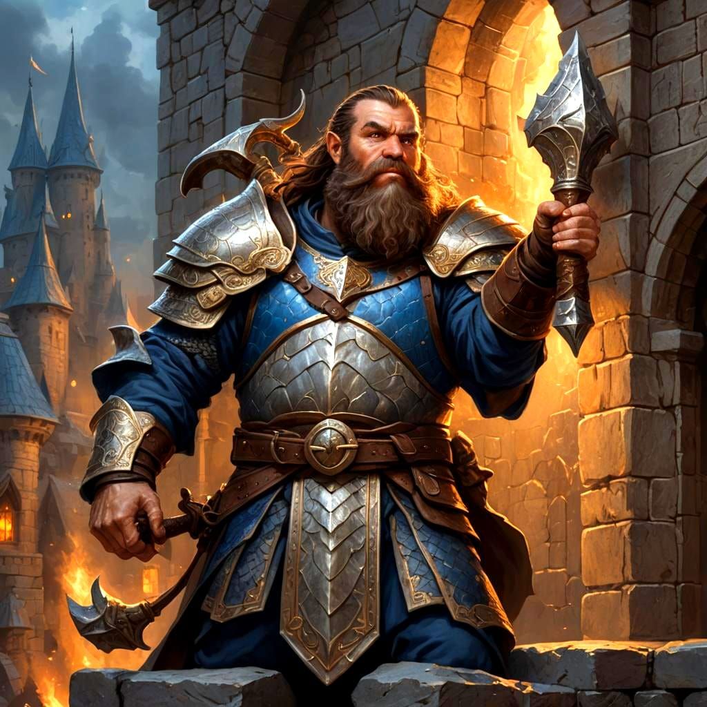 Dwarf Warrior Priest with Dragon Shield, Oil Painting