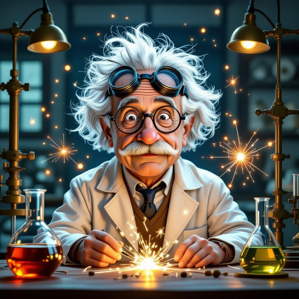 Retro Futuristic Einstein in Vintage Lab