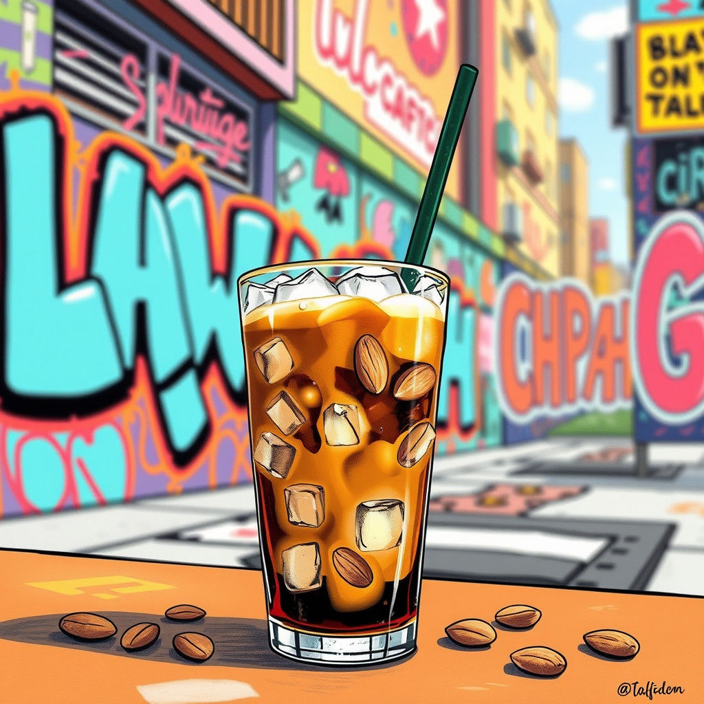 Iced Espresso Street Art in Whimsical Style