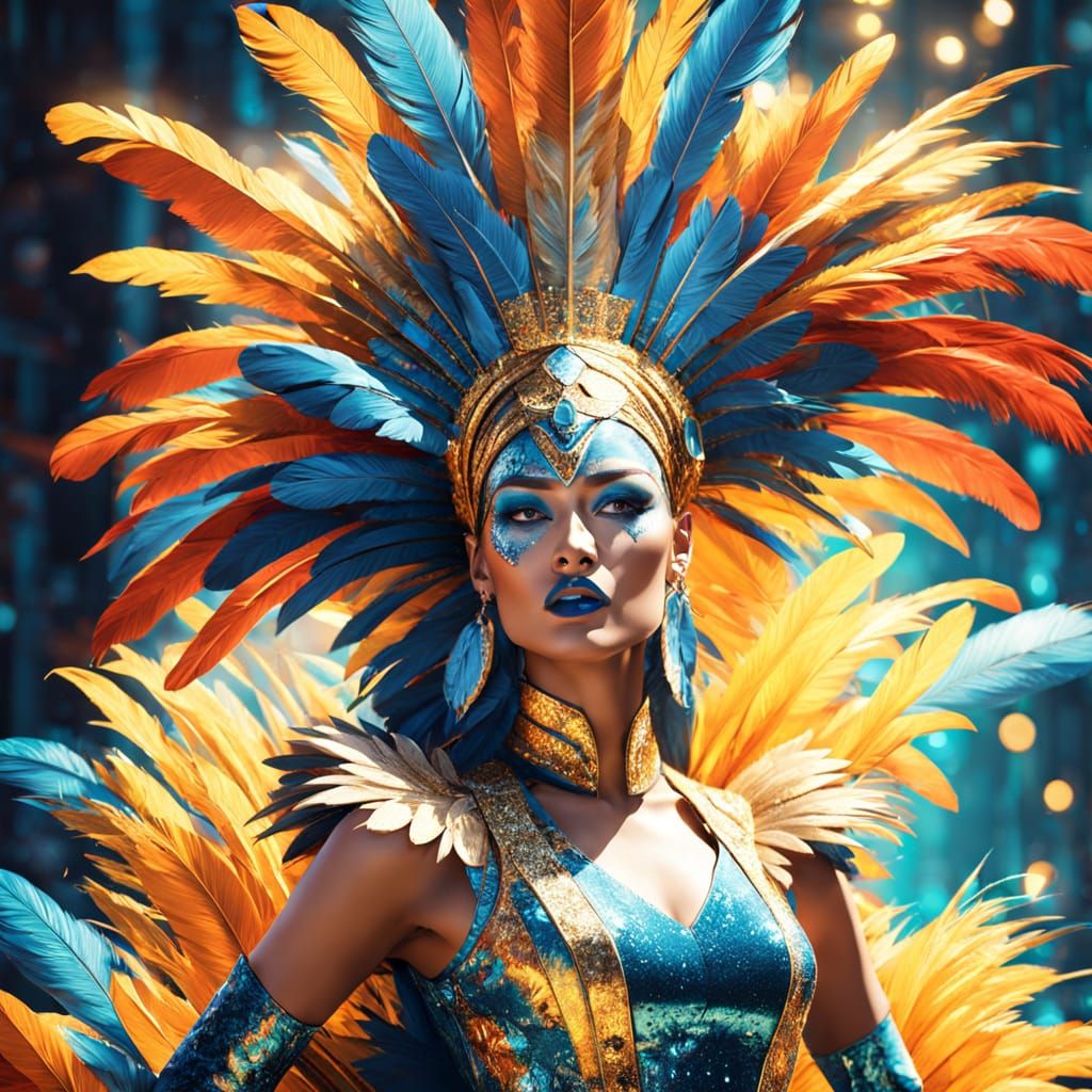 Futuristic Fantasy Showgirl in Surreal Oil Painting