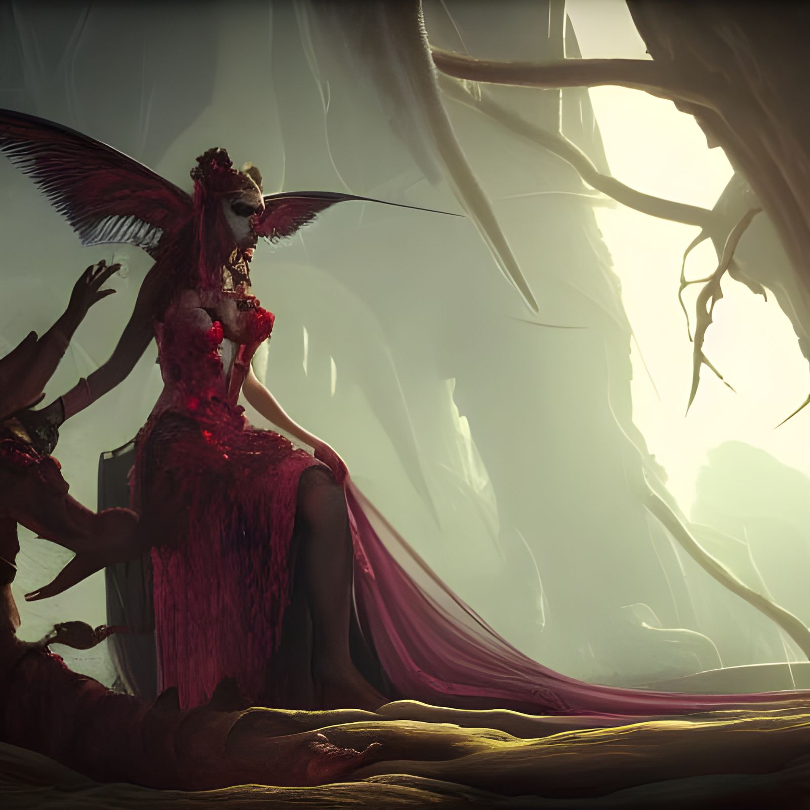 Succubus Queen Rips Heart: Detailed Matte Painting