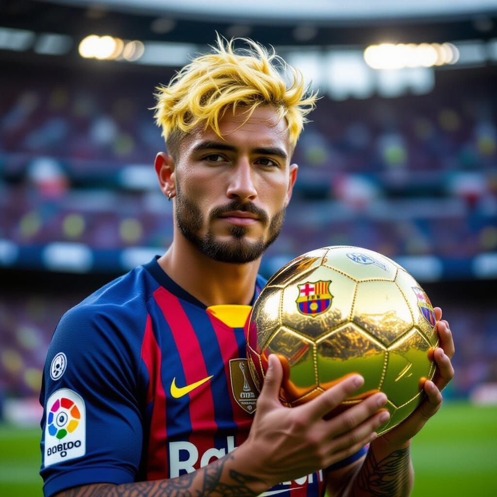 Hyperrealistic Soccer Player in Barcelona Uniform
