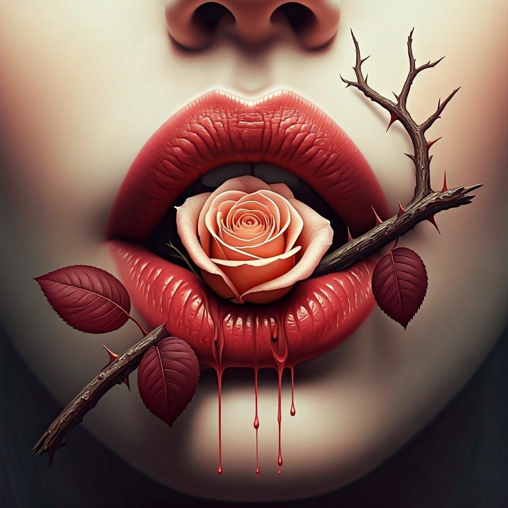 Rose Blooms From Lips in Surrealist Ombre Art