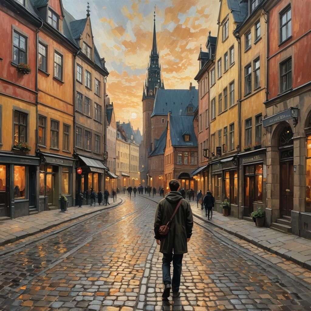 Danish Street Scene in Impressionist Oil Painting