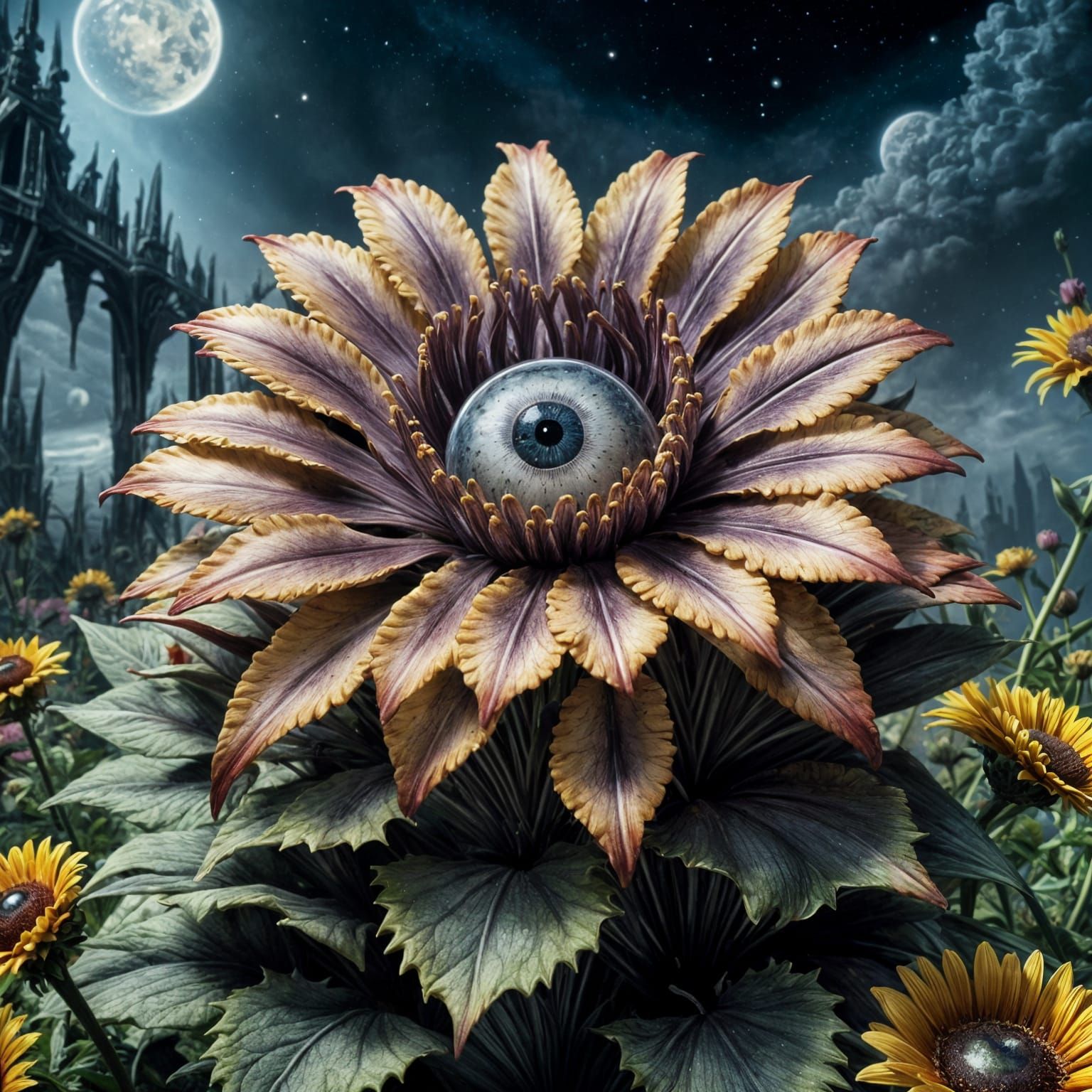 Eerie Floral Eye Cluster in Horror Style