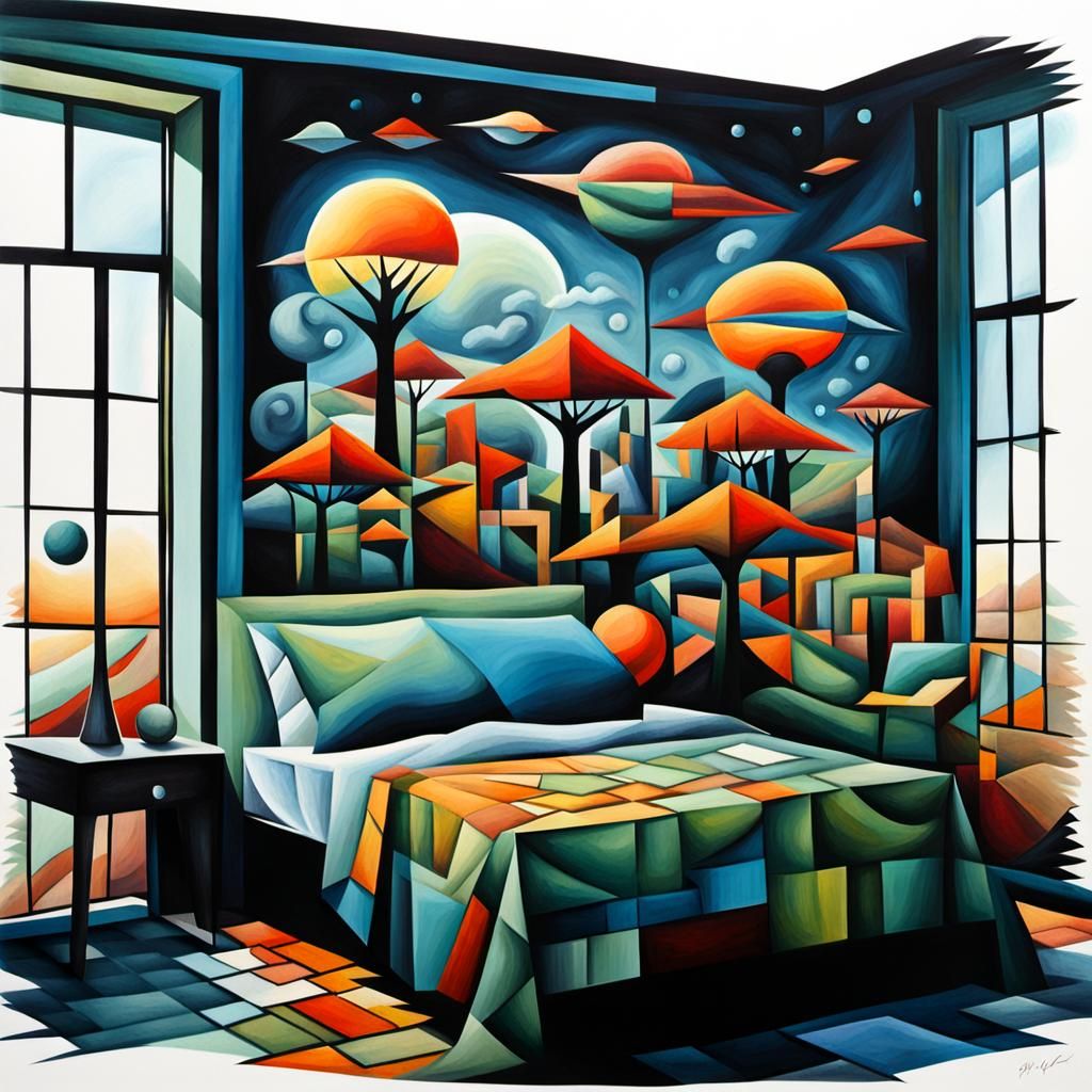 Surreal Cubist Dreamscape Illustration