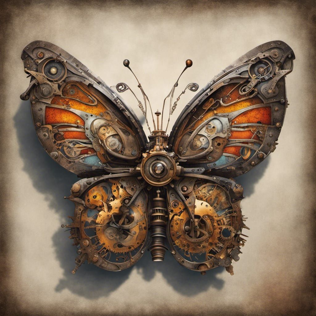 Steampunk Butterfly in Hyperrealistic Splash Art