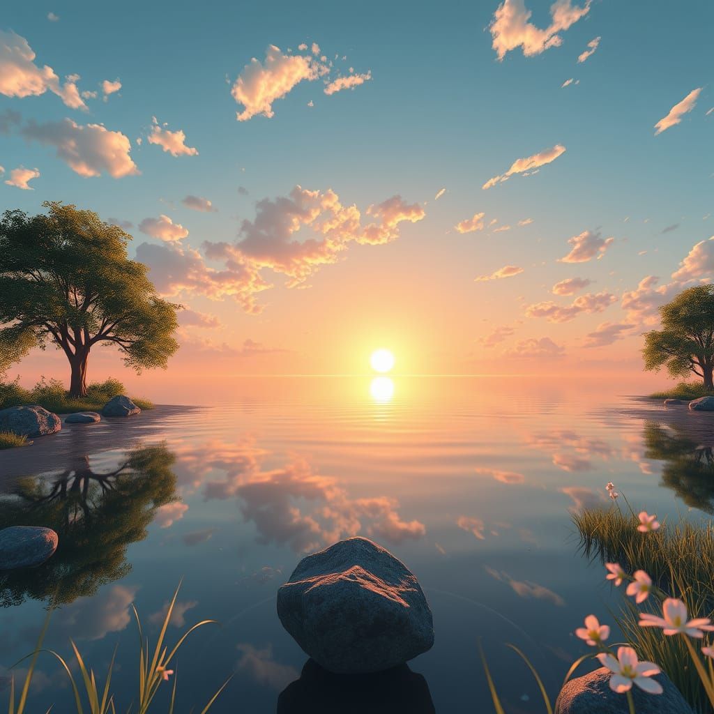 Breathtaking Sunset Lake in Cyberpunk Style