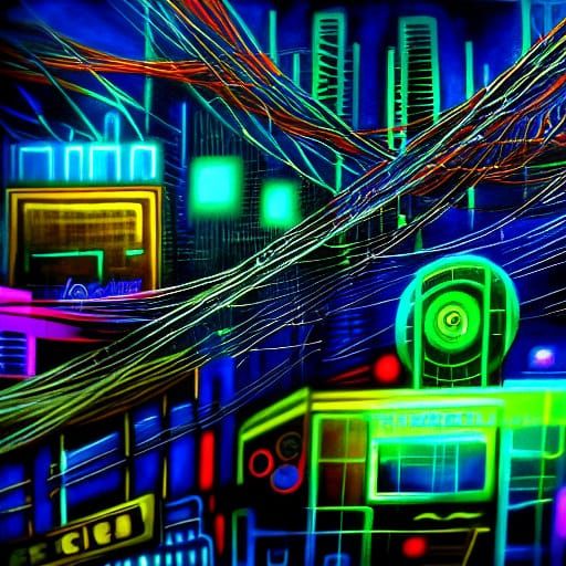 Surreal City: People Enmeshed in Wires and Cogs