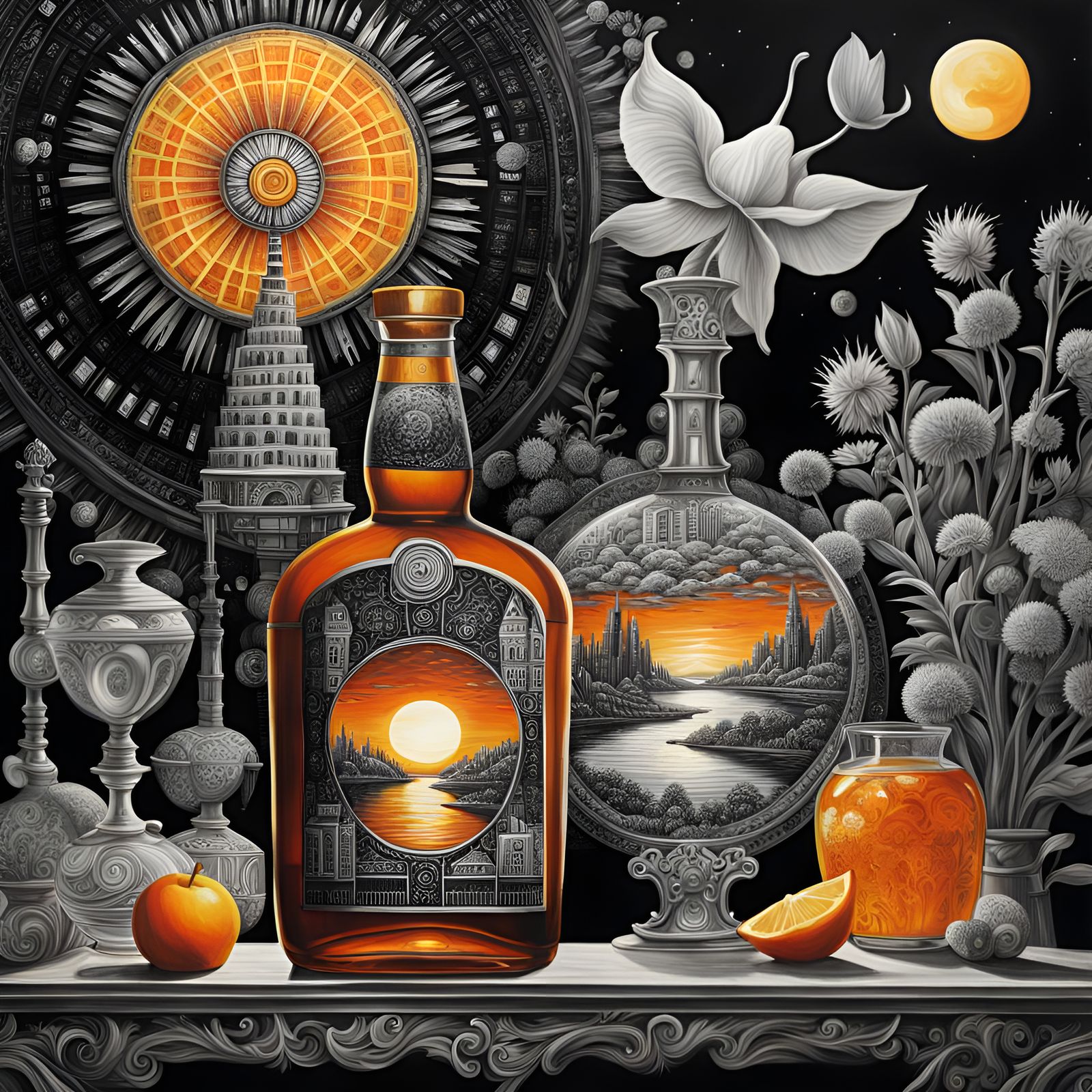 Strange flowers sunsets scenes Surrealism Wheel of fortune b...