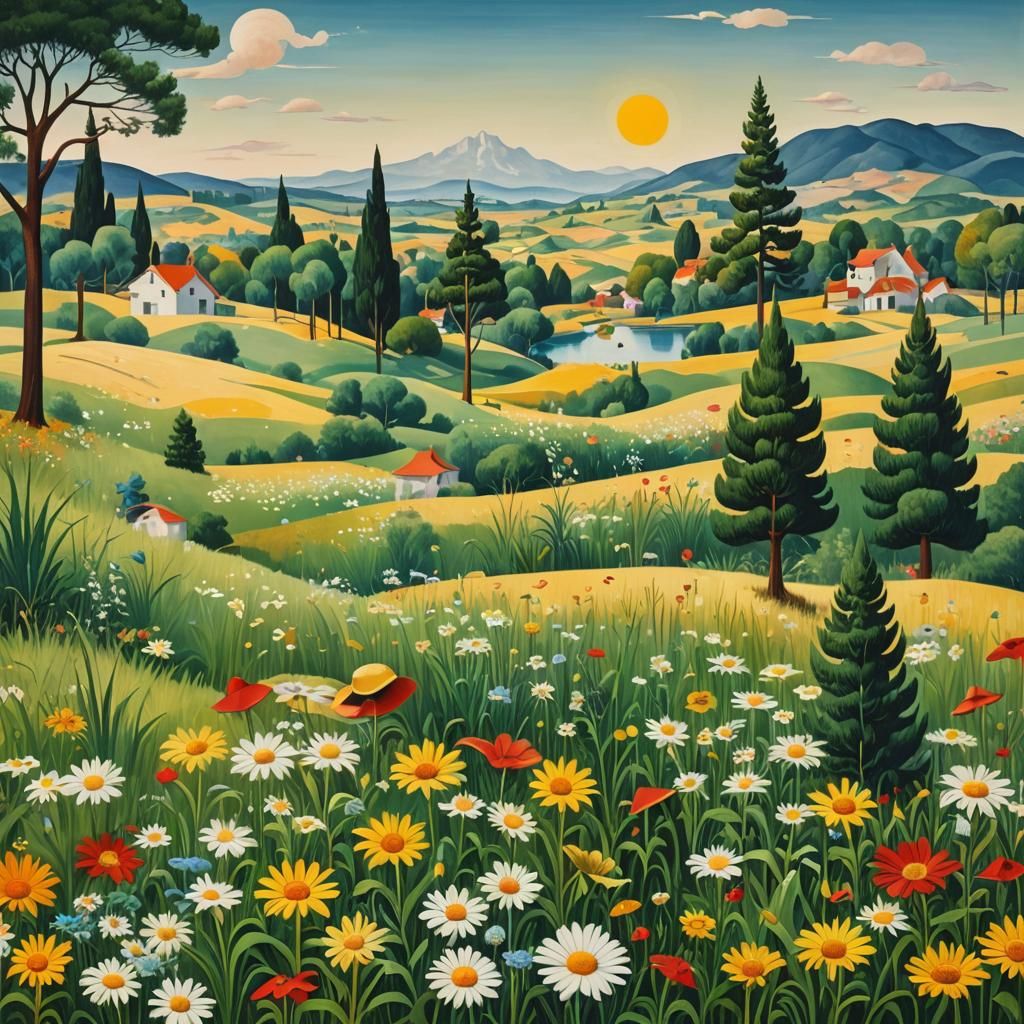 Surreal Town Blooms in Straw Hat Crown