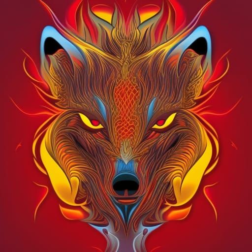 Fiery Demon Wolf in Abstract Fractal Art