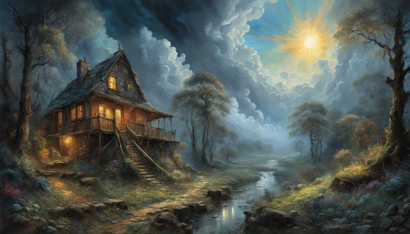 Idyllic German Countryside Scene as Digital Oil Painting