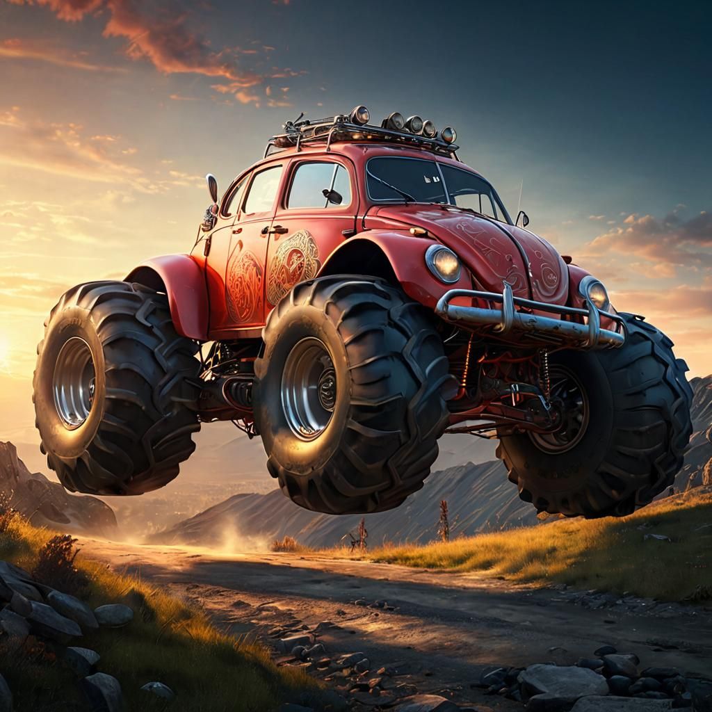 Steampunk Monster VW Bug on Mountain Trail