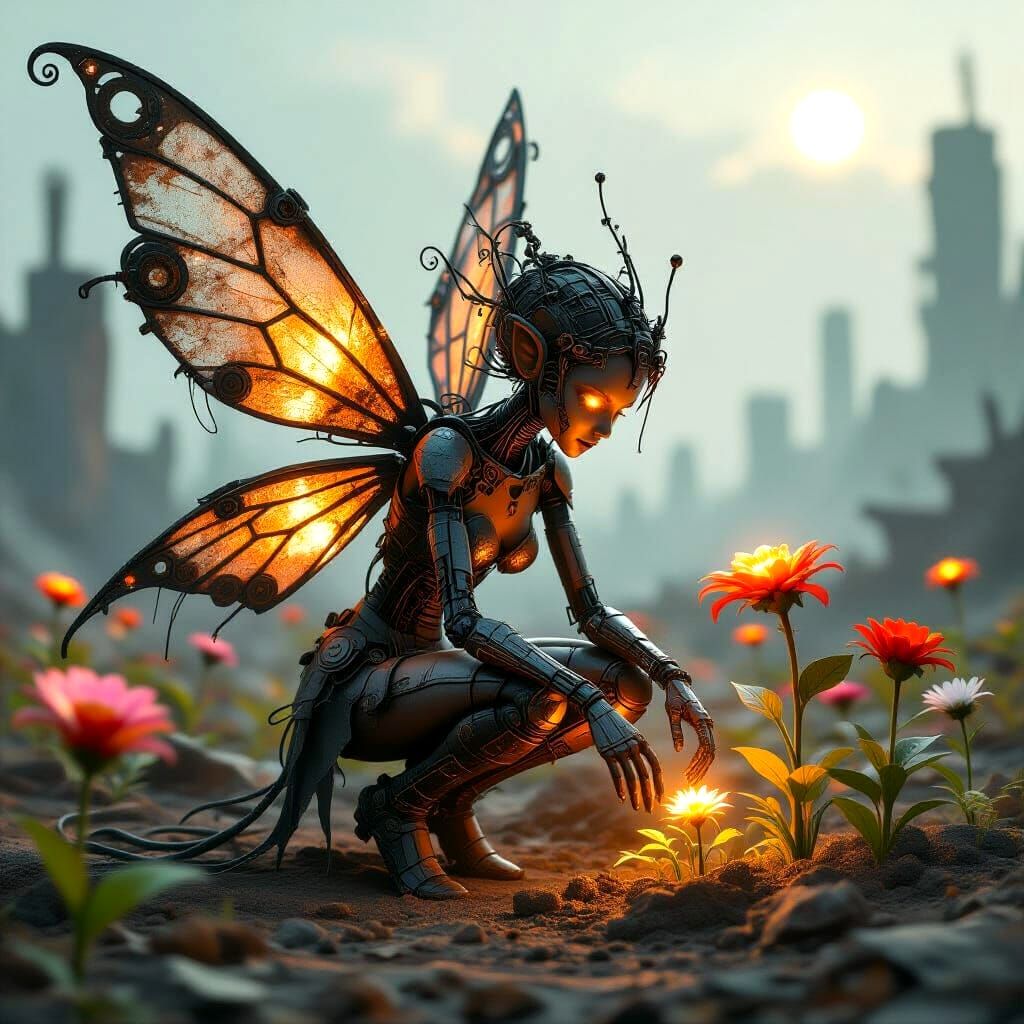 Robotic Fairy in Post-Apocalyptic Wasteland