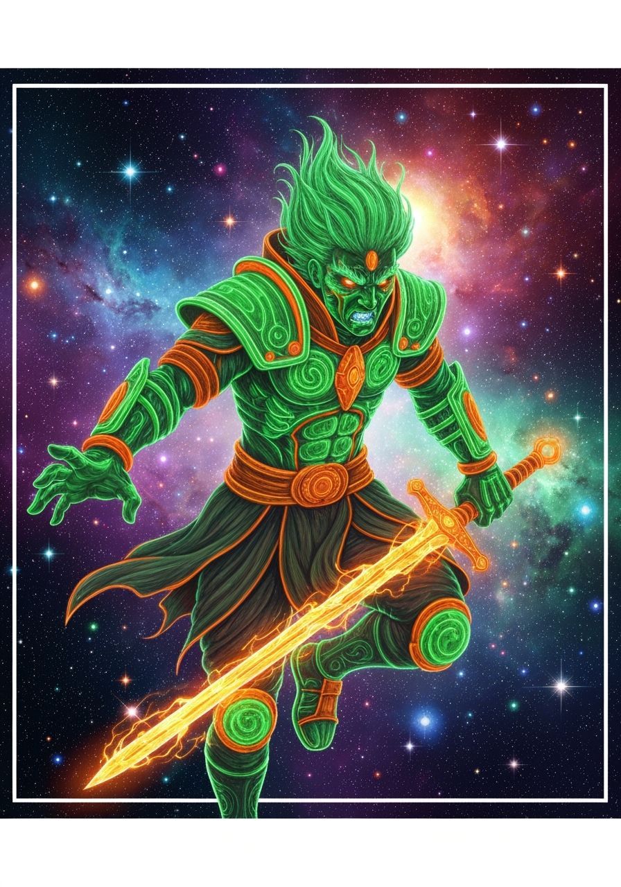Neon Warrior in Holographic Astral Illustration