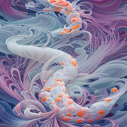 Cascading Koi Fish in Liquid Glass Illustration