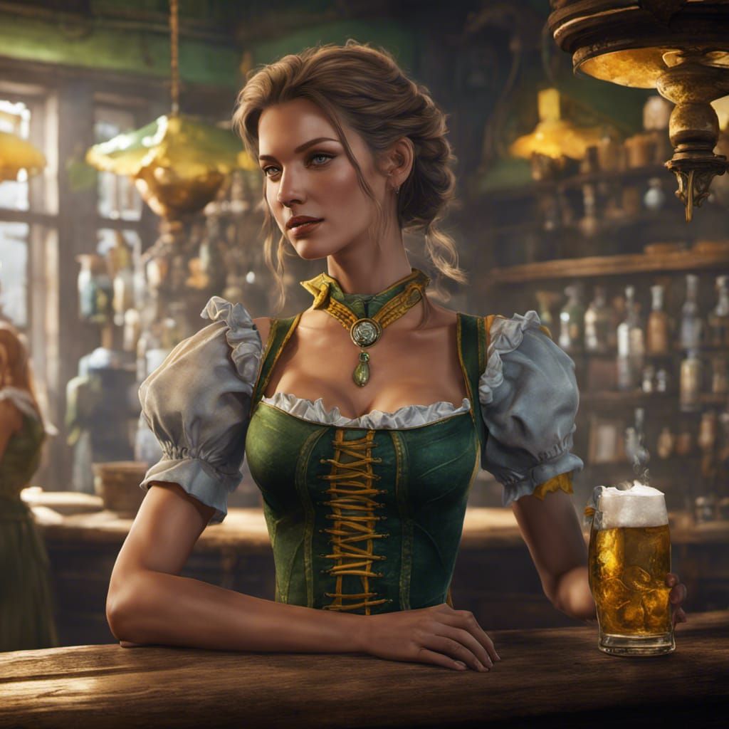German Barmaid in Detailed Fantasy Concept Art
