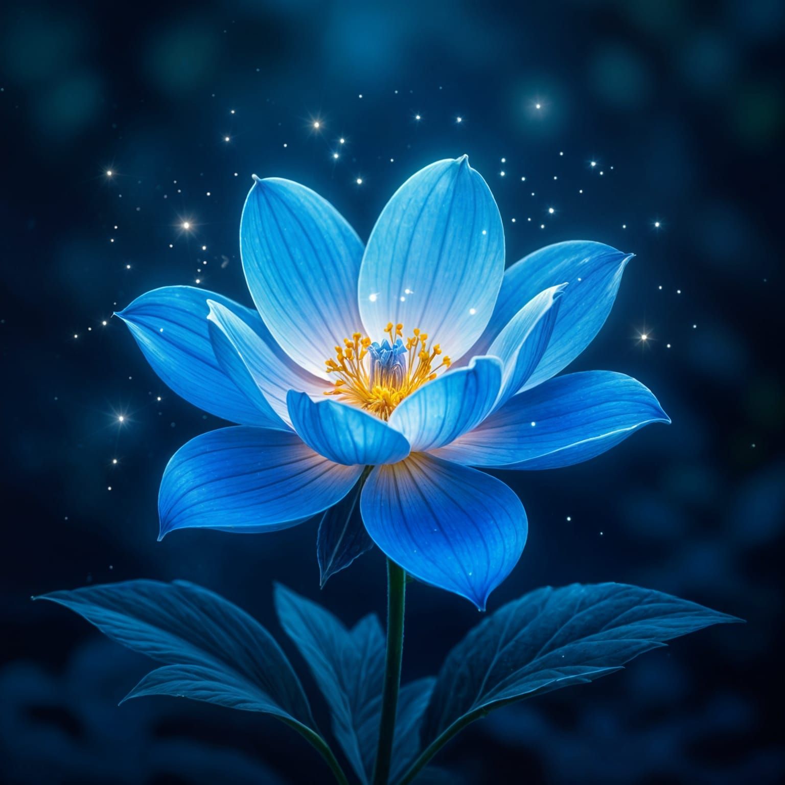 Glowing Blue Flower in Art Nouveau Style