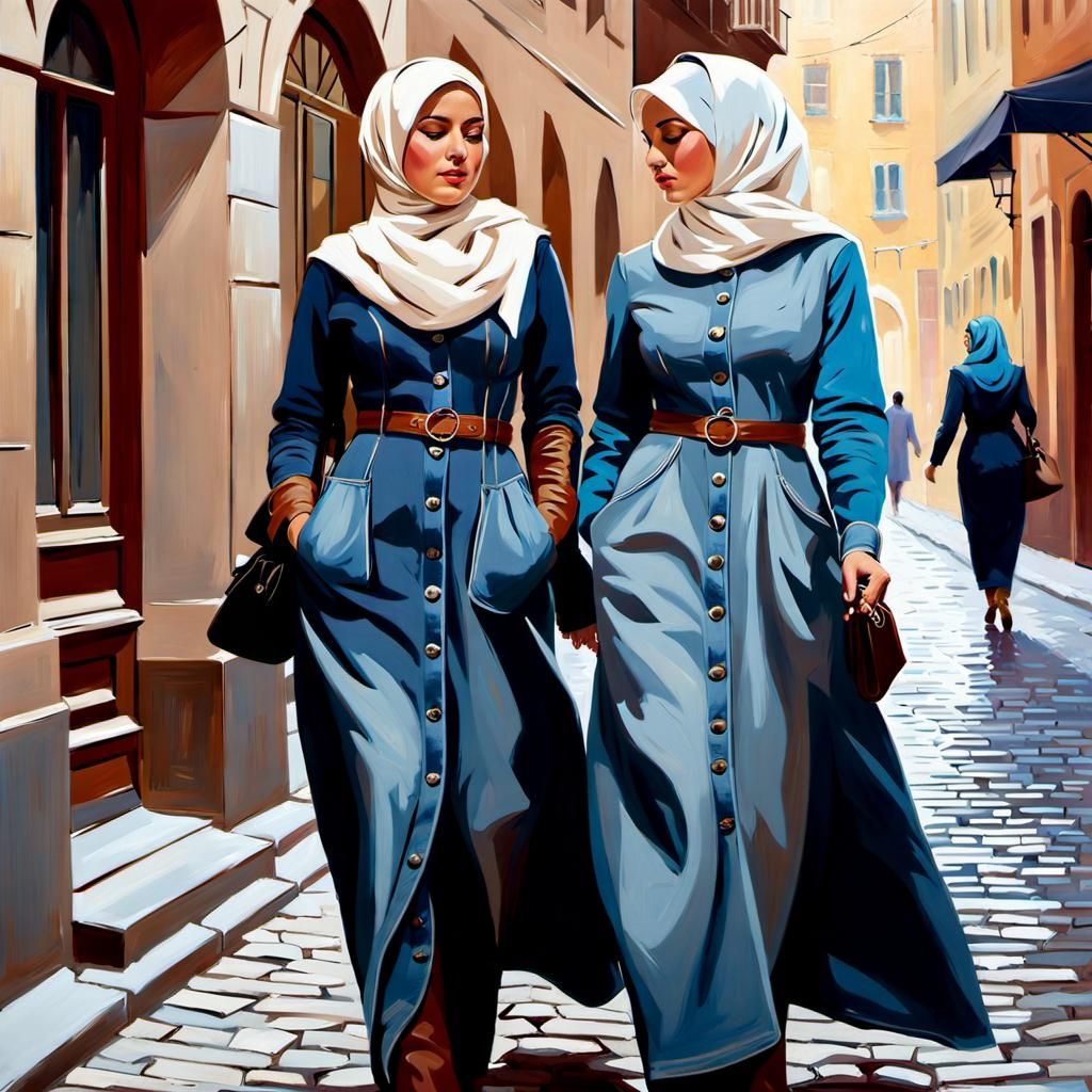 Danish Women in Hijab Stroll Through Cozy City