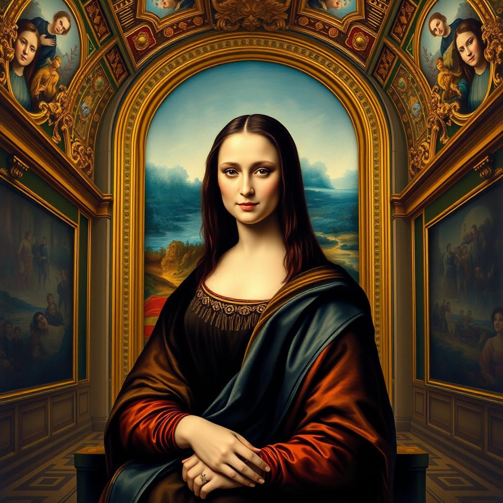 Sophisticated Mona Lisa in Modern Museum Setting