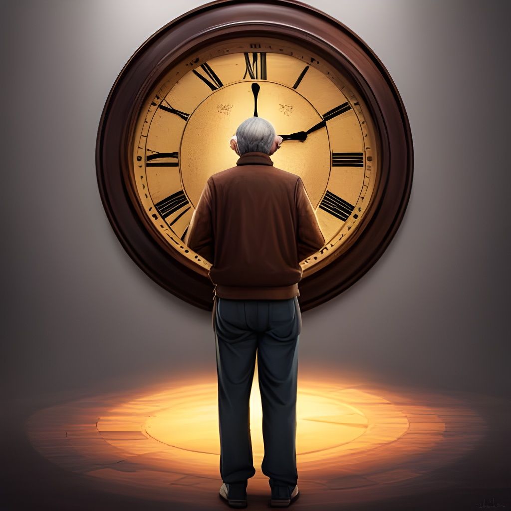 Detailed Portrait of Old Man with Clock