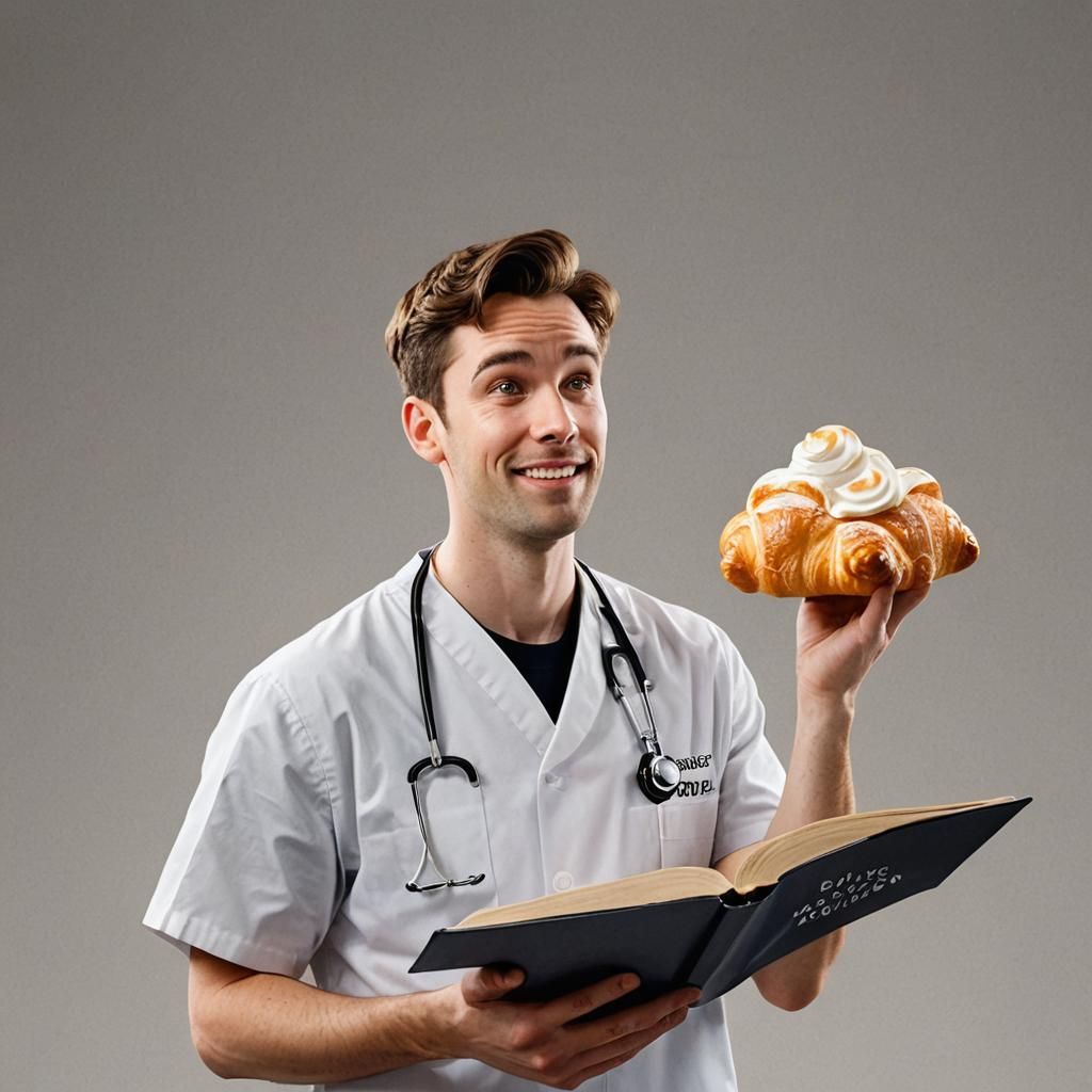 Male Nurse Named Kyle Holding a Croissant