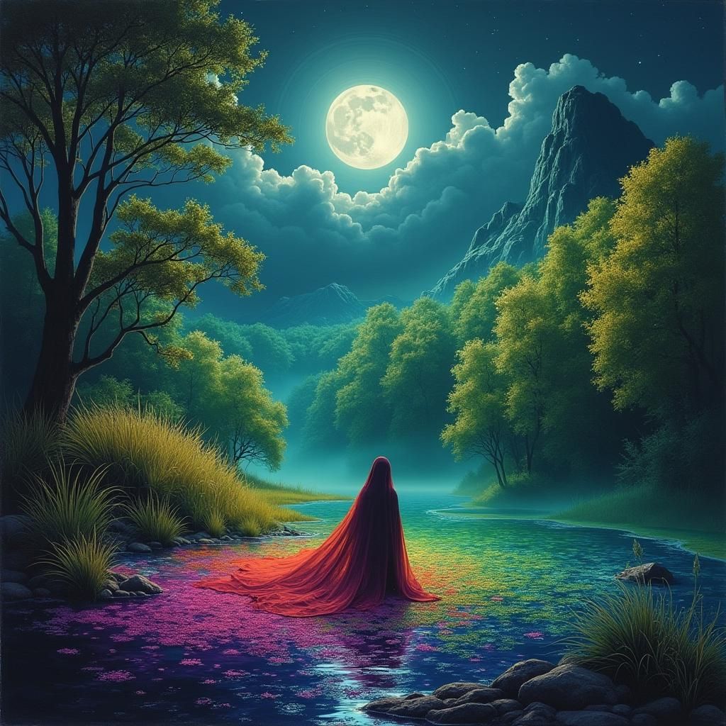 Ethereal Moonlit Landscape in a Dreamy Style