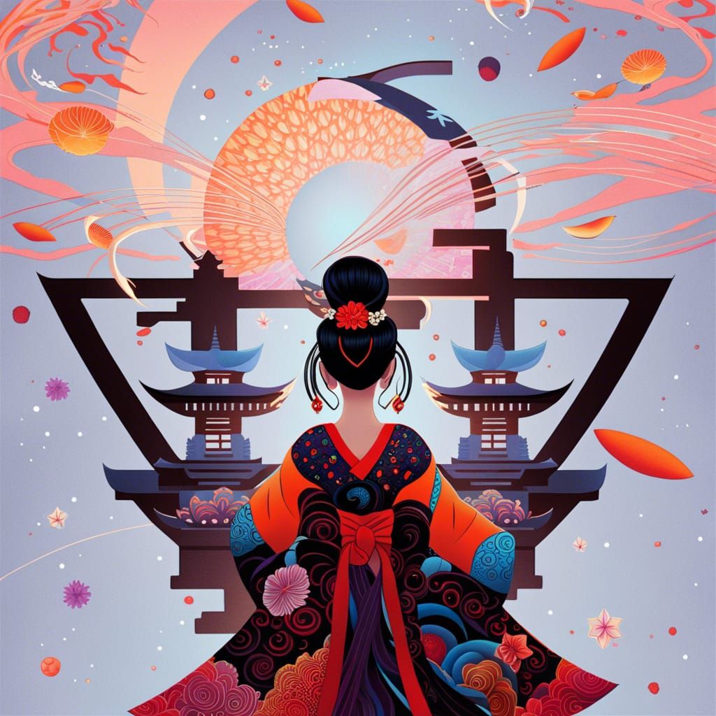 Geisha in DMT Dreamscape: A Surreal Illustration