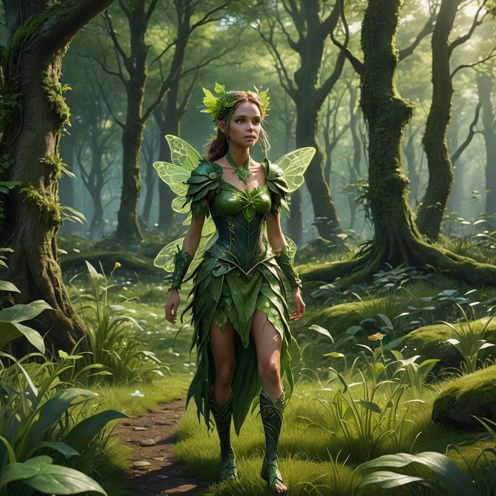 Green Fairy in a Green Forest: Fantasy Art